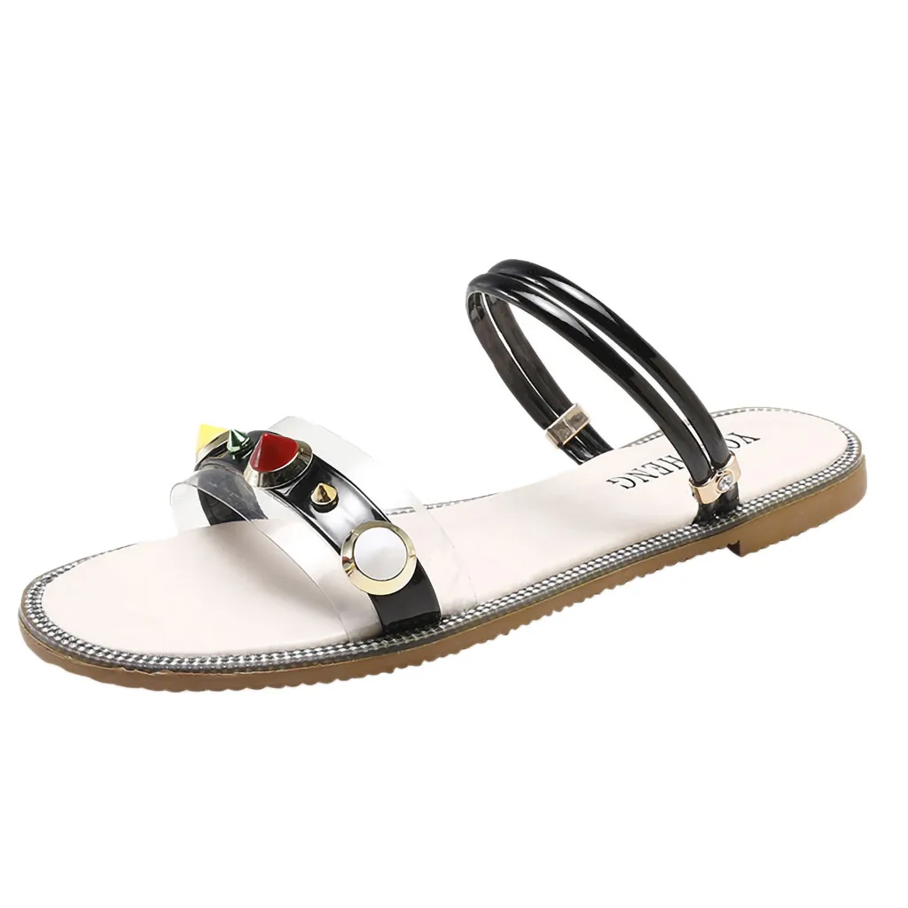 

SAGACE Women's Flat Bottom Platform Rivet Set Foot Sandals Wear Two Wearing Beach Shoes Ladies Shoes Sexy Outside Summer Shoes