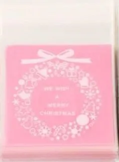 100 шт./пакет Новогоднее украшение Санта Пластик подарочные пакеты рождественского печенья конфеты упаковывая год подарочная сумочка на Рождество украшения - Цвет: Розовый