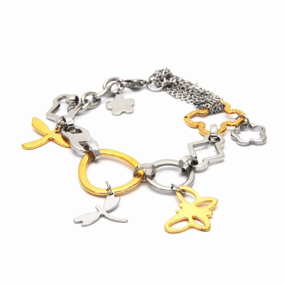 

2019 Hot style Trendy Pesonality Silver Color Insect With Dragonfly & Butterfly Stainless Steel Bracelet For Ladies Br032927