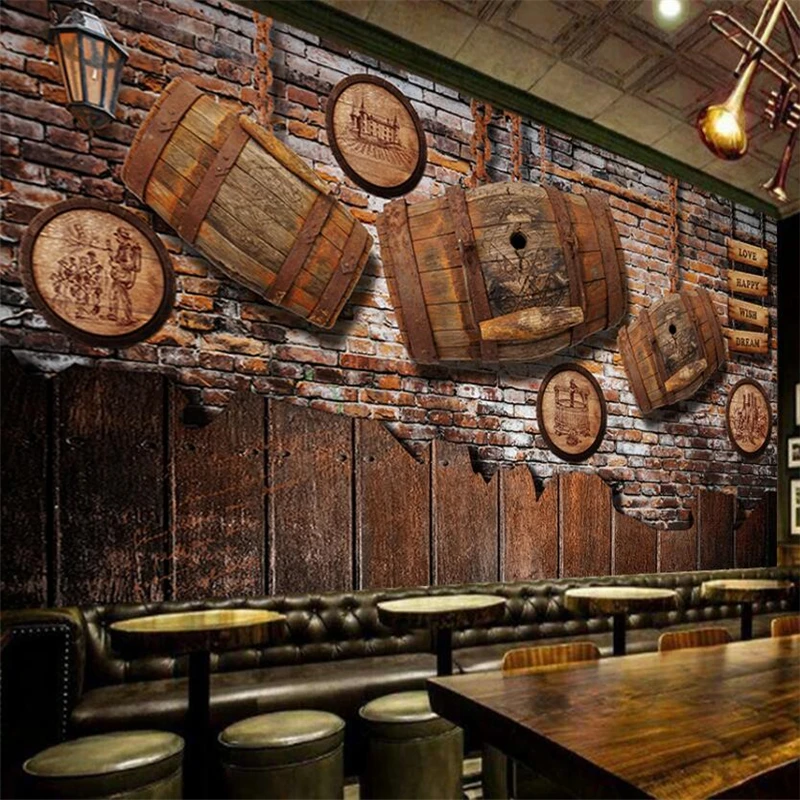 wellyu Retro nostalgia wine wood bar ktv tooling wall custom large mural wallpaper papel de parede para quarto | Обустройство дома