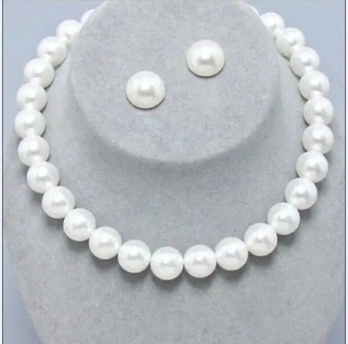 

shippingHuge17"12-13mm natural south sea genuine white round pearl necklace stud earring (A0423)