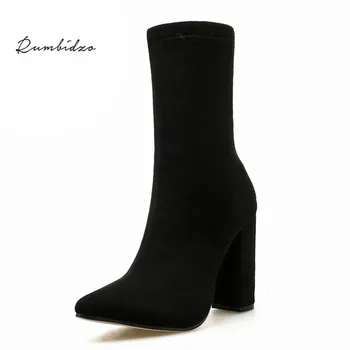 

Rumbidzo Women Boots 2018 Fashion Women Autumn Winter Pointed Toe Ankle Boots Sexy Ladies Warm Party Chunky Heels Bootie