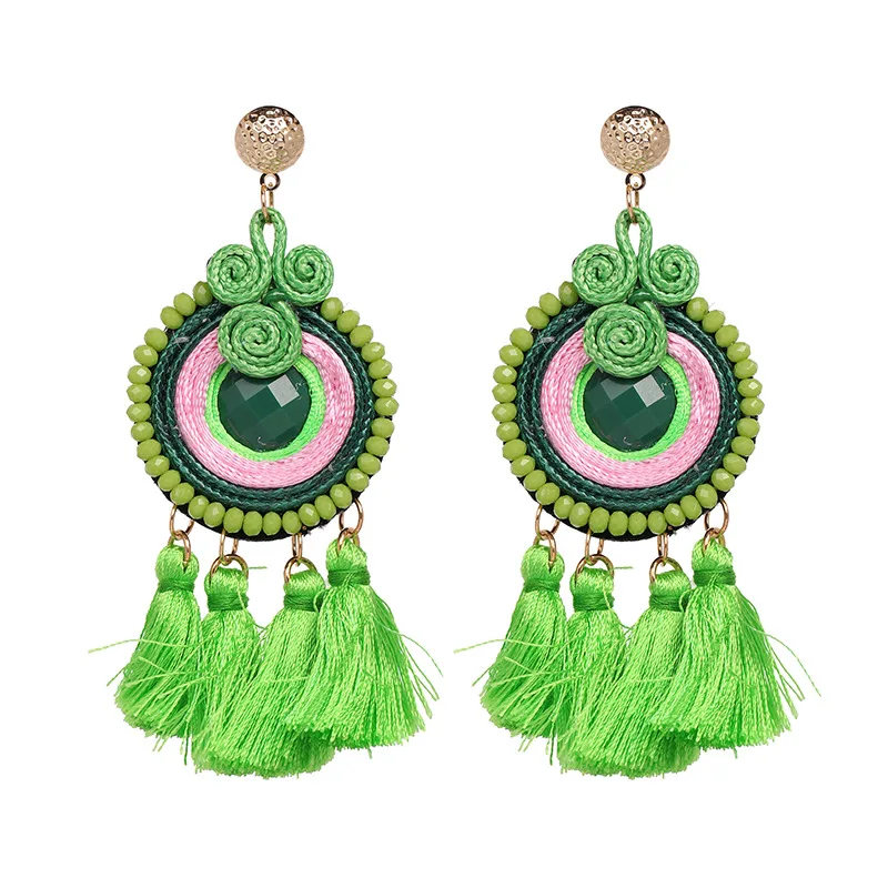 5 Colors Handmade Round Rope Earrings Fashion Boho Long Tassel Drop