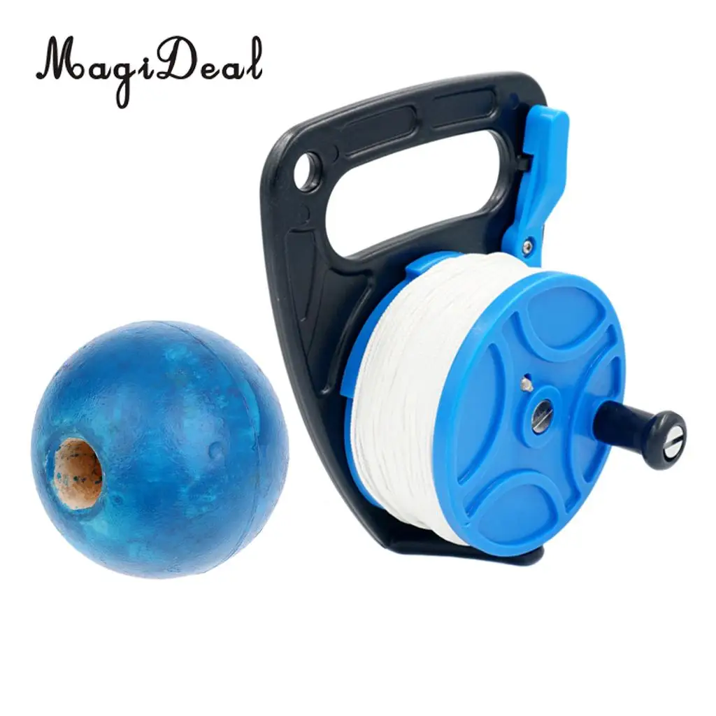 MagiDeal Multi Purpose Scuba Dive Reel Spool with 83m Line and Handle + Rope Float for Cave Wreck Drift Diving Snorkeling