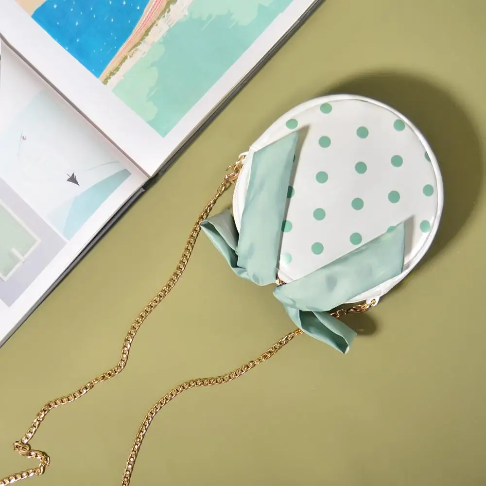 

Angelatracy 2019 New Arrival Dot Bow Fashion Circular Summer Fresh Chain All Match Women Bag PU Crossbody Zipper Messenger Bag