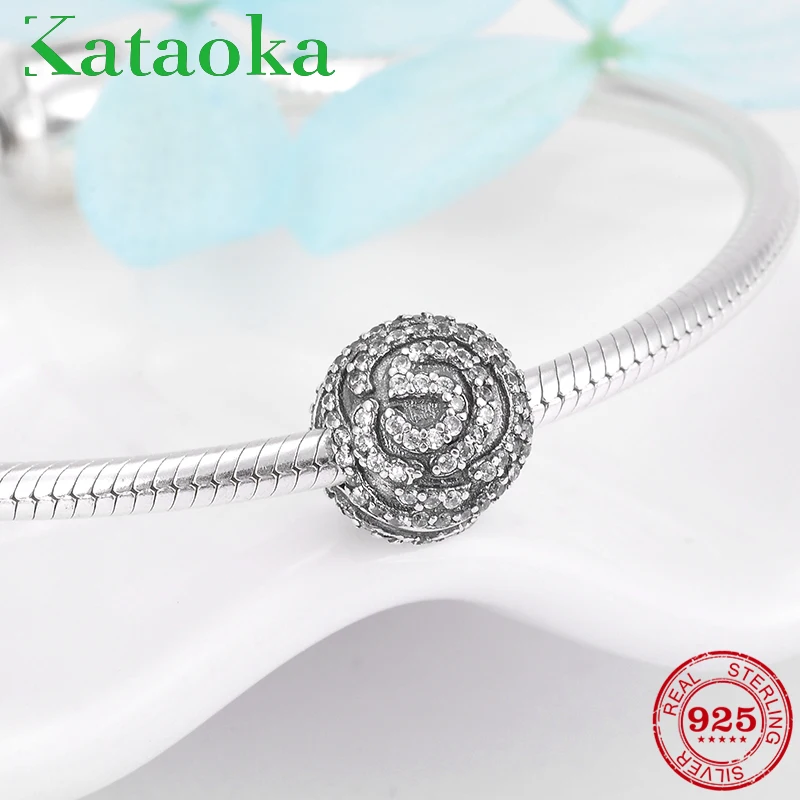 

2018 Fashion 925 Sterling Silver Clip Lock CZ Bead Rose Flower Charms Bead fit Pandora Original Charm Bracelets & Bangles