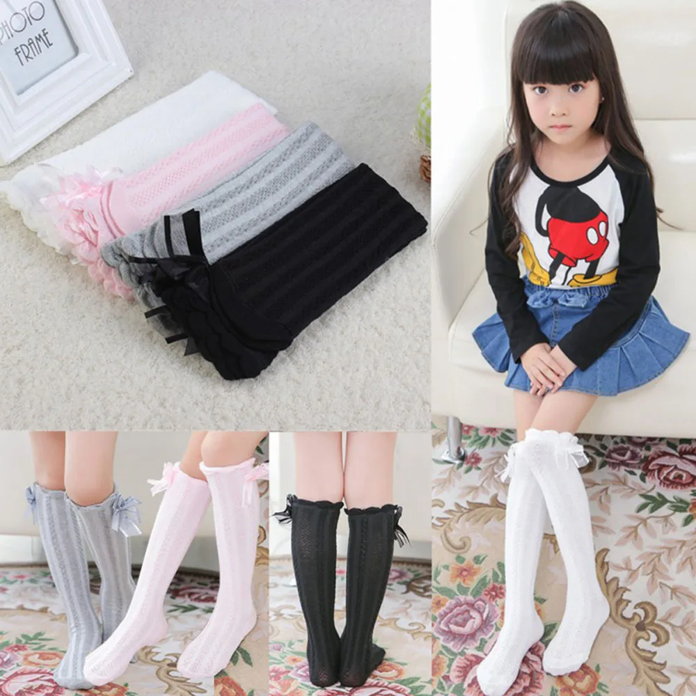 

Stockings baby long socks Children Girls High Elastic Spring Summer Autumn Princess kid cotton bow-knot pretty 42 cm 3-12 years