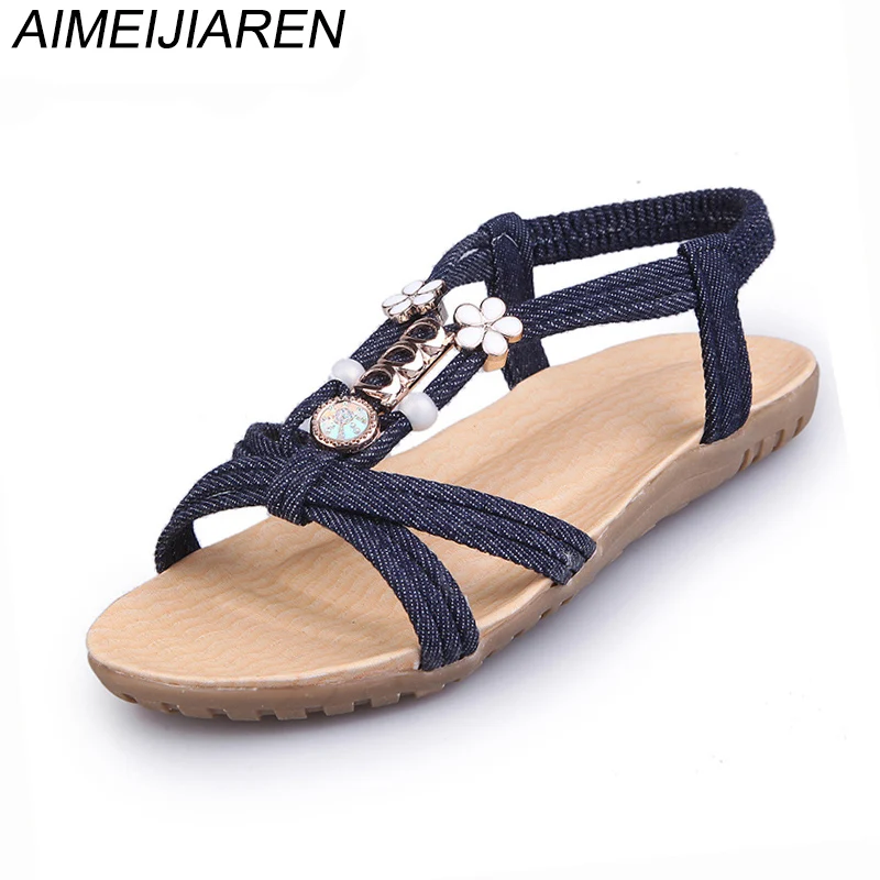 

Fashion Women Sandals Summer Shoes Casual Beach Flip Flops Bohemian Denim Sandals Flat Slingback Sandalias Mujer Sapato