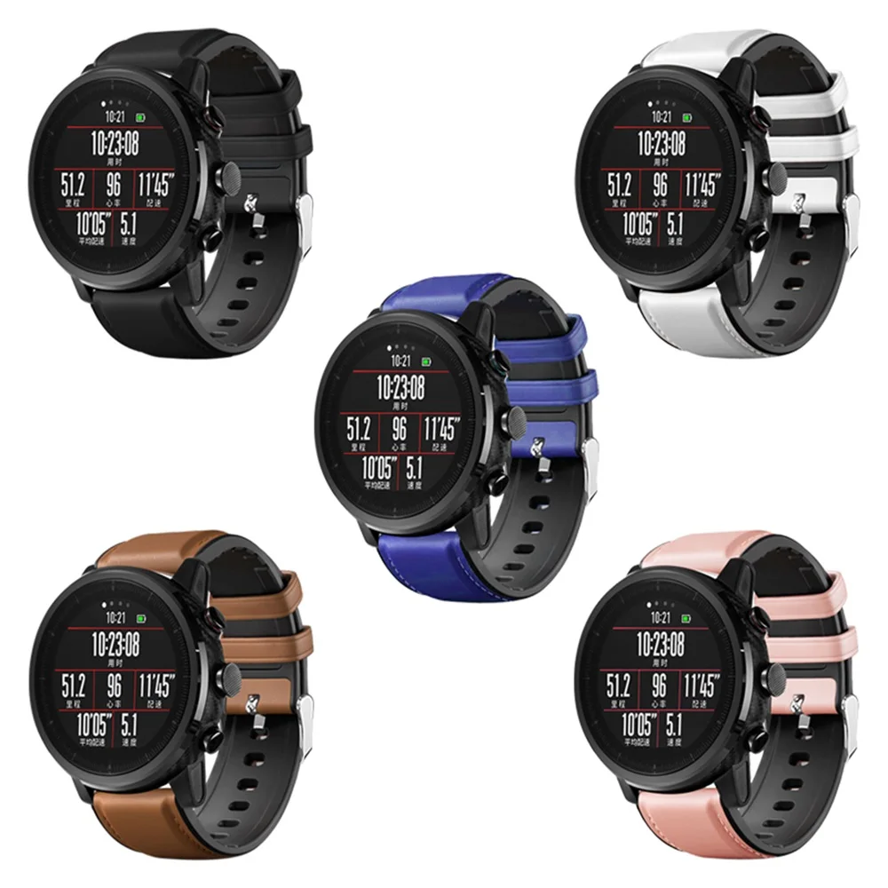 Ремешок FIFATA 22 мм для смарт-часов Xiaomi Huami Amazfit gtr 47 мм кожаный+ силиконовый браслет для часов Polar Vantage M