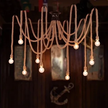 

Loft Style Hemp Rope Droplight Edison Pendant Light Fixtures For Dining Room RH Hanging Lamp Vintage Industrial Lighting
