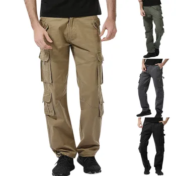 

2019 New Design pants Men's Casual Pure Color Outdoors Pocket Beach Work Cargo joggers 28-40 in High Quality Herrenhosen