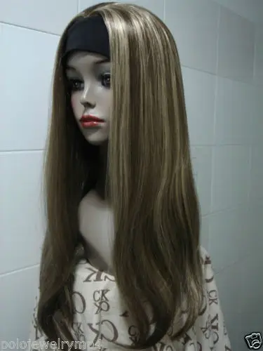 

HOT sell Free Shipping >>>New Long chestnut brown & Blonde mix with head band straight Wig