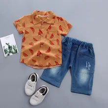 Pudcoco/Летняя одежда для маленьких мальчиков футболка с короткими рукавами и принтом арбуза топы, джинсовые короткие штаны комплект из 2 предметов повседневная одежда