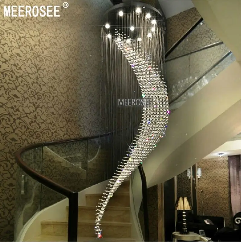 

Big Large Spiral Crystal Chandelier Lighting Hotel Villa Crystal Lamp for Staircase, Hallway, Lobby