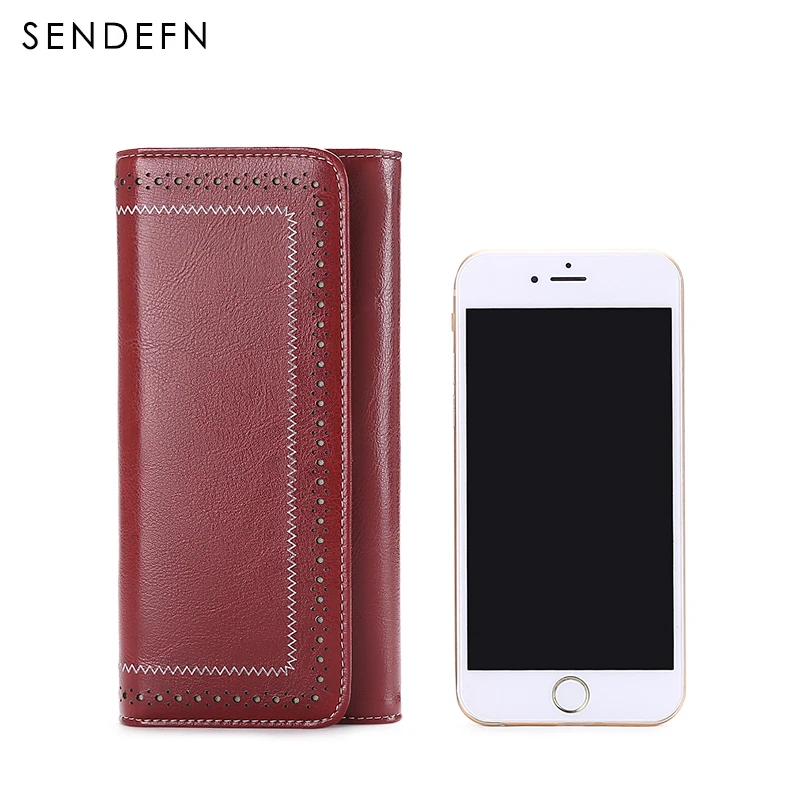 

New Split Leather Womens Purse Casual Wallet Button Wallet Women Large Capacity Purse Women Wallets Vintage Women Wallets