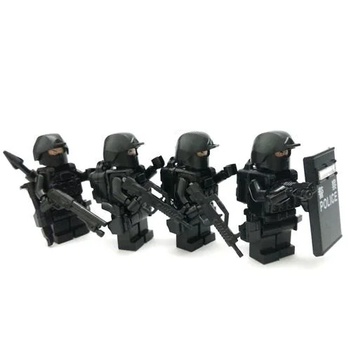 4 шт., пистолет против удара, военное оружие, городская полиция, части Playmobil SWAT, Мини фигурки, строительный блок, кирпич, оригинальные игрушки