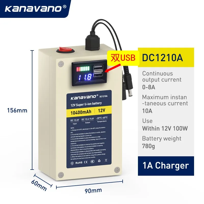 

Original 12V rechargeable battery Pack 10A 20a with two USB BMS Portable Super Capacity lithium-ion battery free shipping
