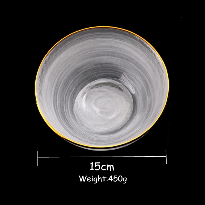 Стеклянная тарелка с золотым краем, набор посуды, салатник, тарелка для ужина, туман, боковая тарелка для еды, элегантный из стекла, посуда, миска для супа, 1 шт - Цвет: 6 Inch Bowl