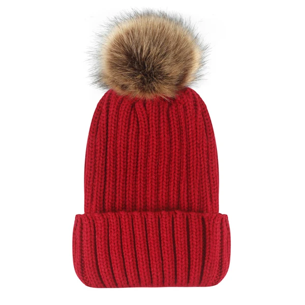 Однотонные зимние шапки, женская вязаная шапка с помпонами, Женская лыжная шапка для девочек, модные простые шапочки для женщин, теплая вязаная шапка - Цвет: Dark red