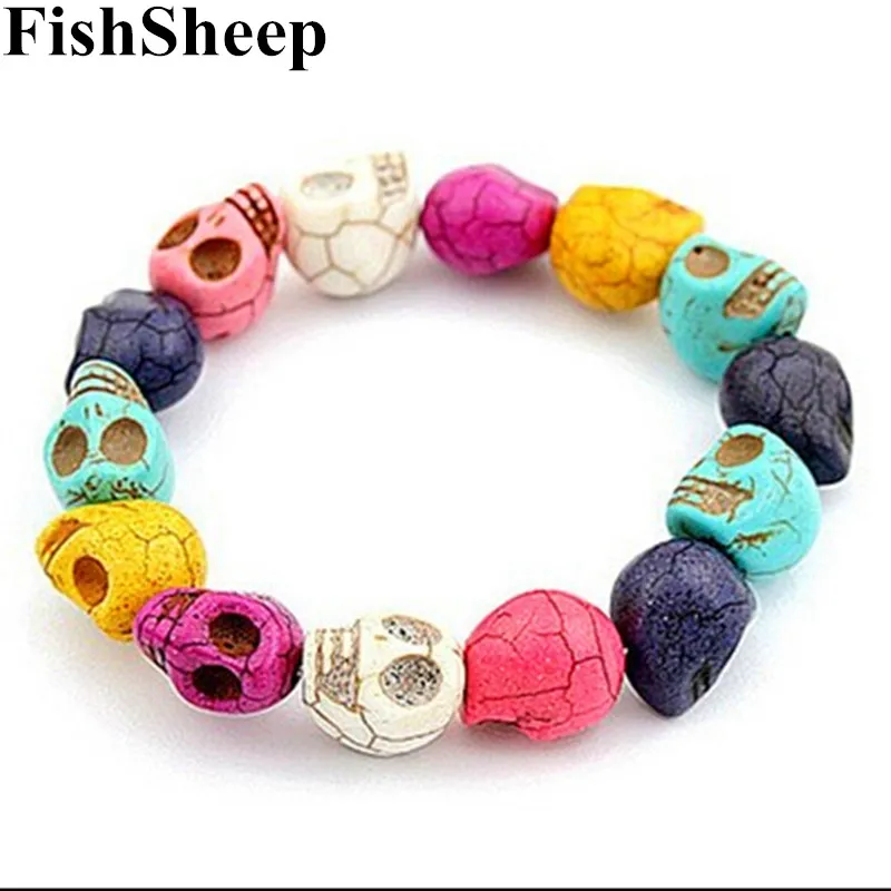 Винтажные браслеты FishSheep с натуральным камнем для женщин и мужчин черепом из