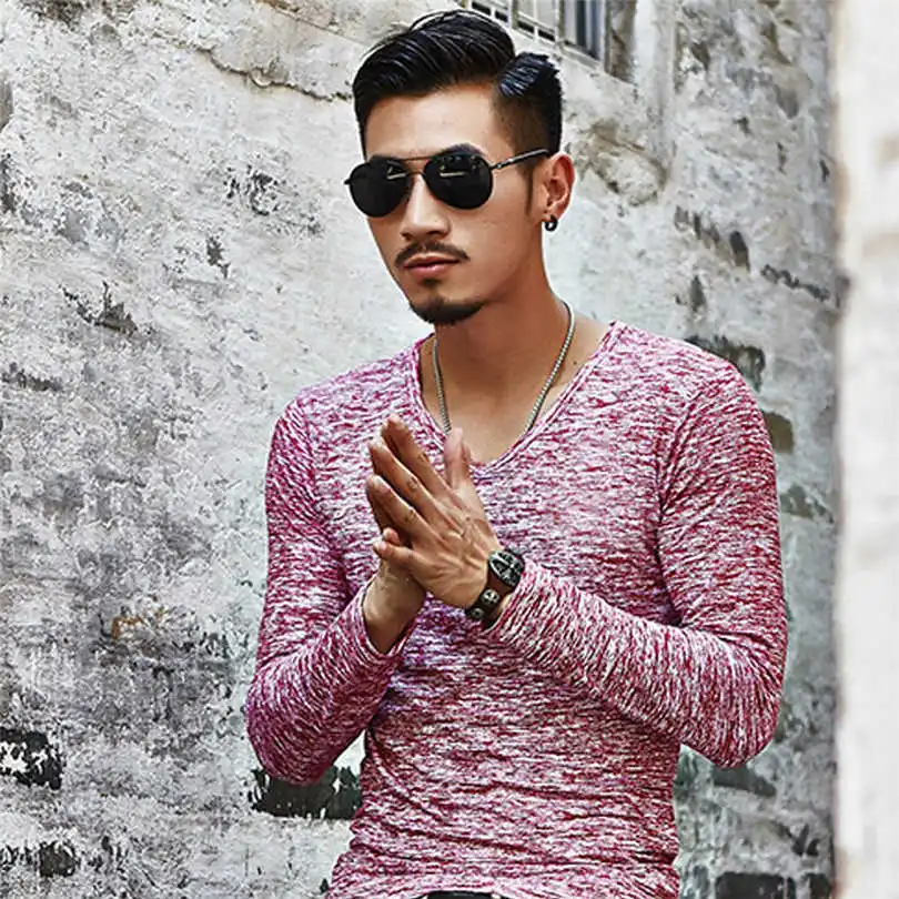 New Fashion Men's Summer V Neck T-Shirt Solid Casual Daily Brief Shirt Beach Slim Top Tees  Comfortable Tops Tee #4F04 (8)