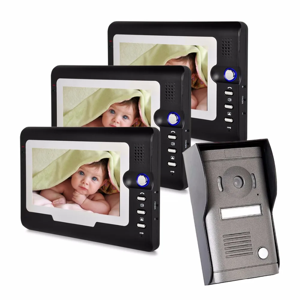 

Wired intercom7" Color Video Door Phone Video Door bell Intercom Doorphone 1V3 IR Night Vision Camera Doorbell Kit for Apartment