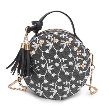 

TFTP-Sweet Lace Round Handbags High Quality PU leather Women Crossbody Bags Female Small Fresh Flower Chain Shoulder Bag