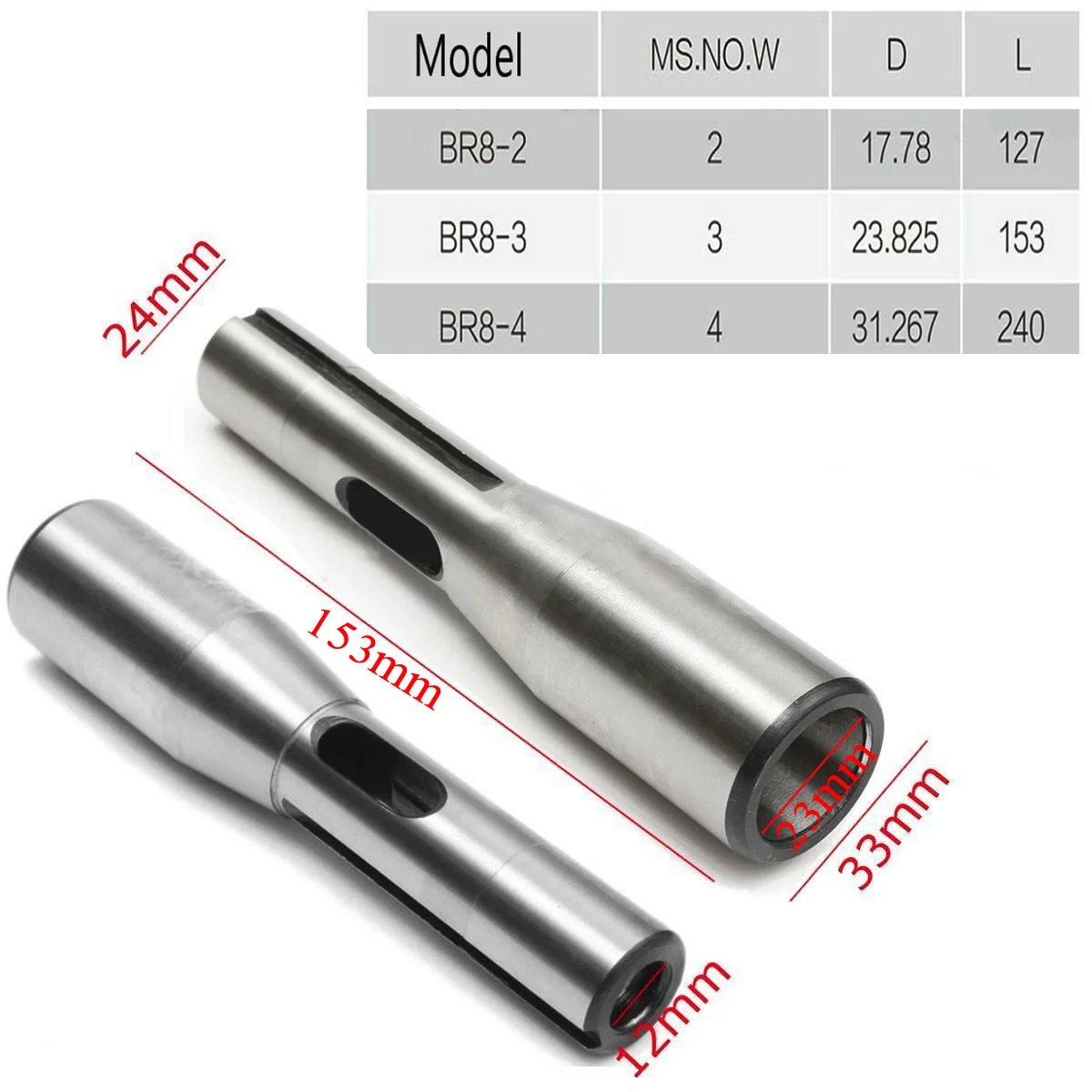 

CNC Drill Chuck Adapter Hand tool Silver Morse Taper R8 To MT3 Shank End Mill Replacement Straight 40 Chromium