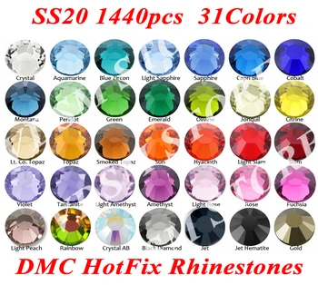 

1440pcs/bag SS20(4.8~5.0mm) 31 Colors DMC Flatback Crystals Hot Fix Rhinestones, Glass Strass Sewing & Fabric Garment Rhinestone