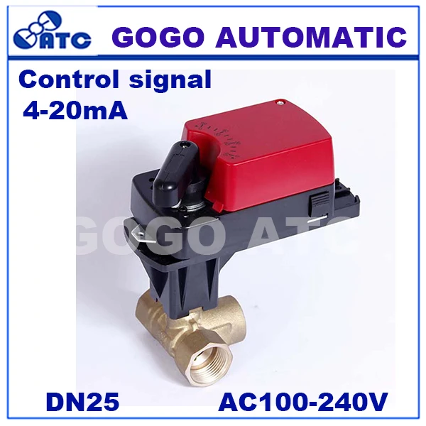 GOGO DN25 G" 6Nm 4-20mA управление Электрический шаровой кран 3 way смешивания подачи пропорционального моторизованный шаровой клапан для системы вентиляции и кондиционирования AC100-240V