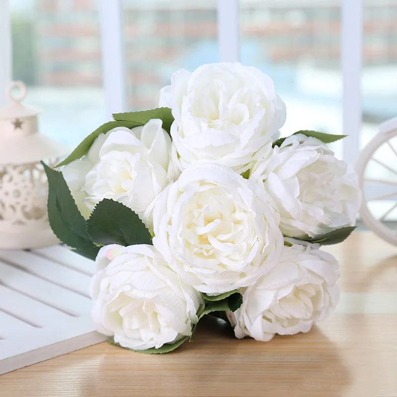 white peony artificial flower wedding bouquet 