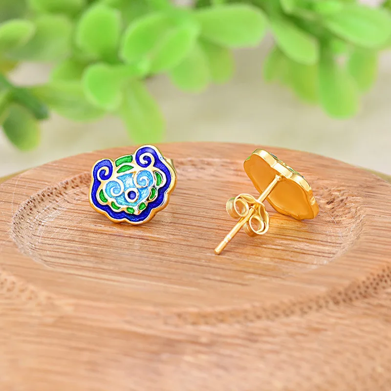 Creative New 2018 Elegant Blue Enamel Stud Earrings Women Daily Cute Tiger Cloisonne Enamel Stud Earrings For Gifts (1)