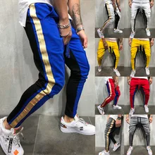 Новые осенние мужские повседневные облегающие брюки, спортивный костюм, брюки в полоску для бега, тонкие длинные спортивные штаны