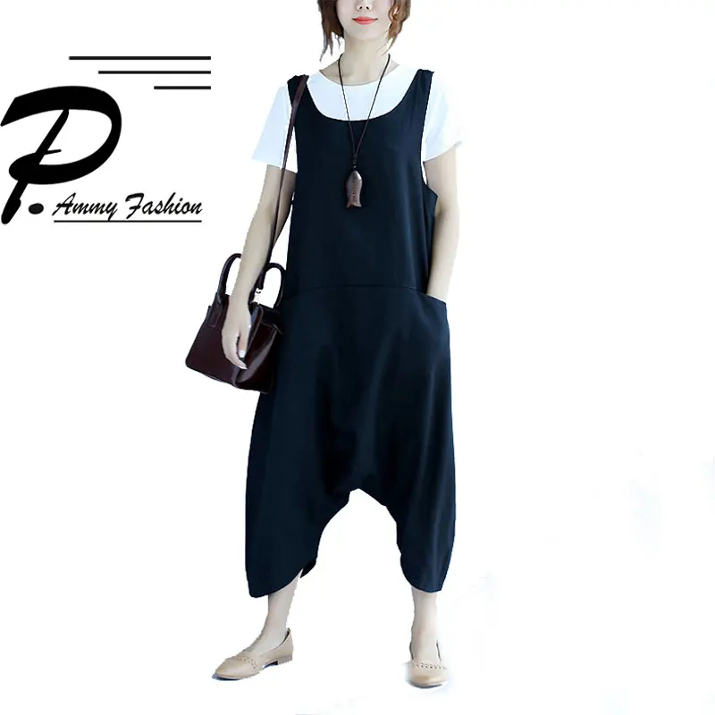 

Fashion Oversized Casual Linen&Cotton Low Drop Crotch Harem Loose Jumpsuits Womens Summer Overalls Trousers European NEW Rompers