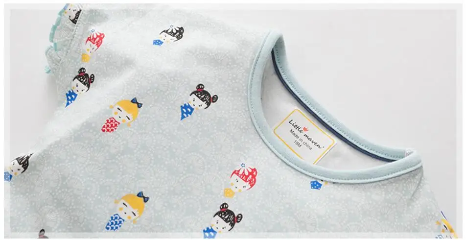Little maven/детей летняя детская одежда для девочек с коротким рукавом Футболка персонажи мультфильмов печати Хлопок Марка топы 50963