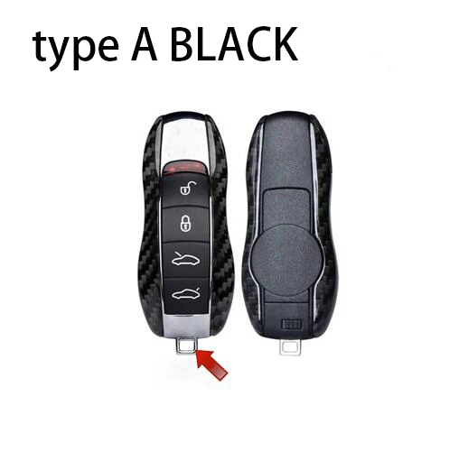 Углеродного волокна дистанционного брелок, чехол для ключей в виде ракушки для Porsche Panamera 970 971 Cayenne Macan Boxster Cayman 981 982 718 991 911 918 - Название цвета: type A black