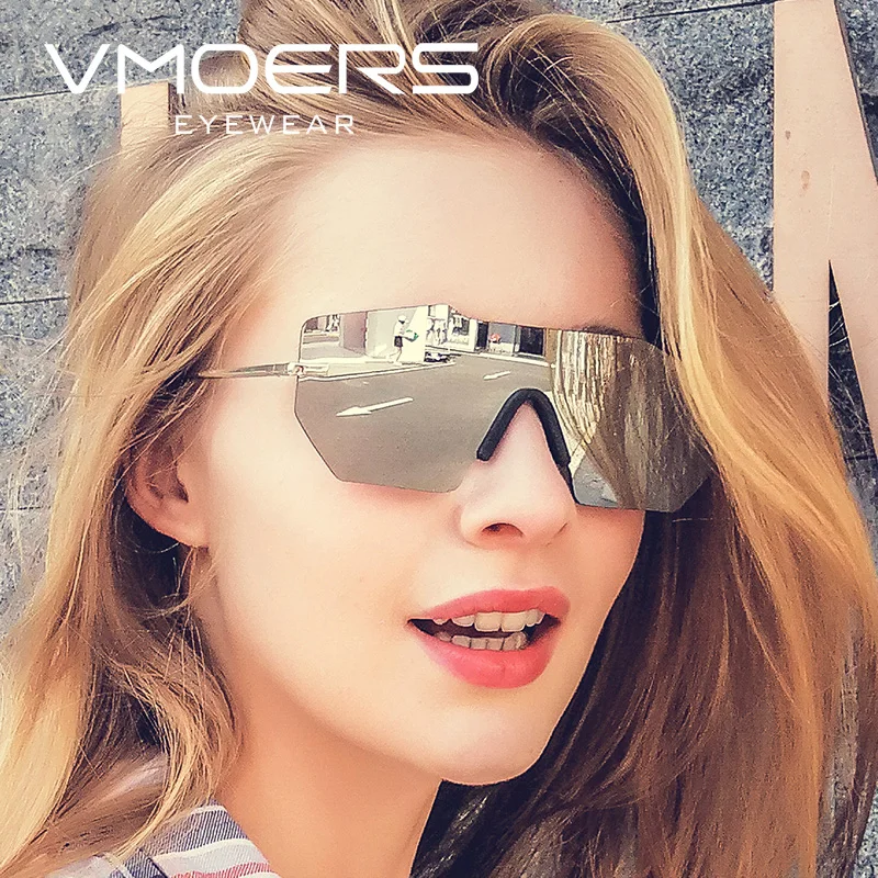 

VMOERS Siamese Rimless Sunglasses for Women Silver Mirror Fashion Oculos Sun Glasses For Women Brand Designer Shades Ladies 2018