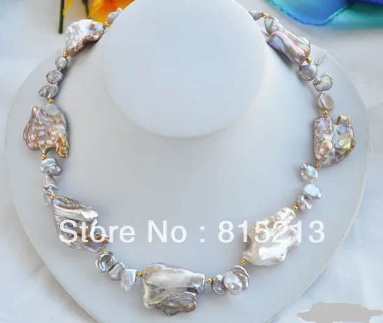 

N339 17" 34mm LAVENDER BAROQUE KESHI REBORN PEARL NECKLACE % Discount AAA