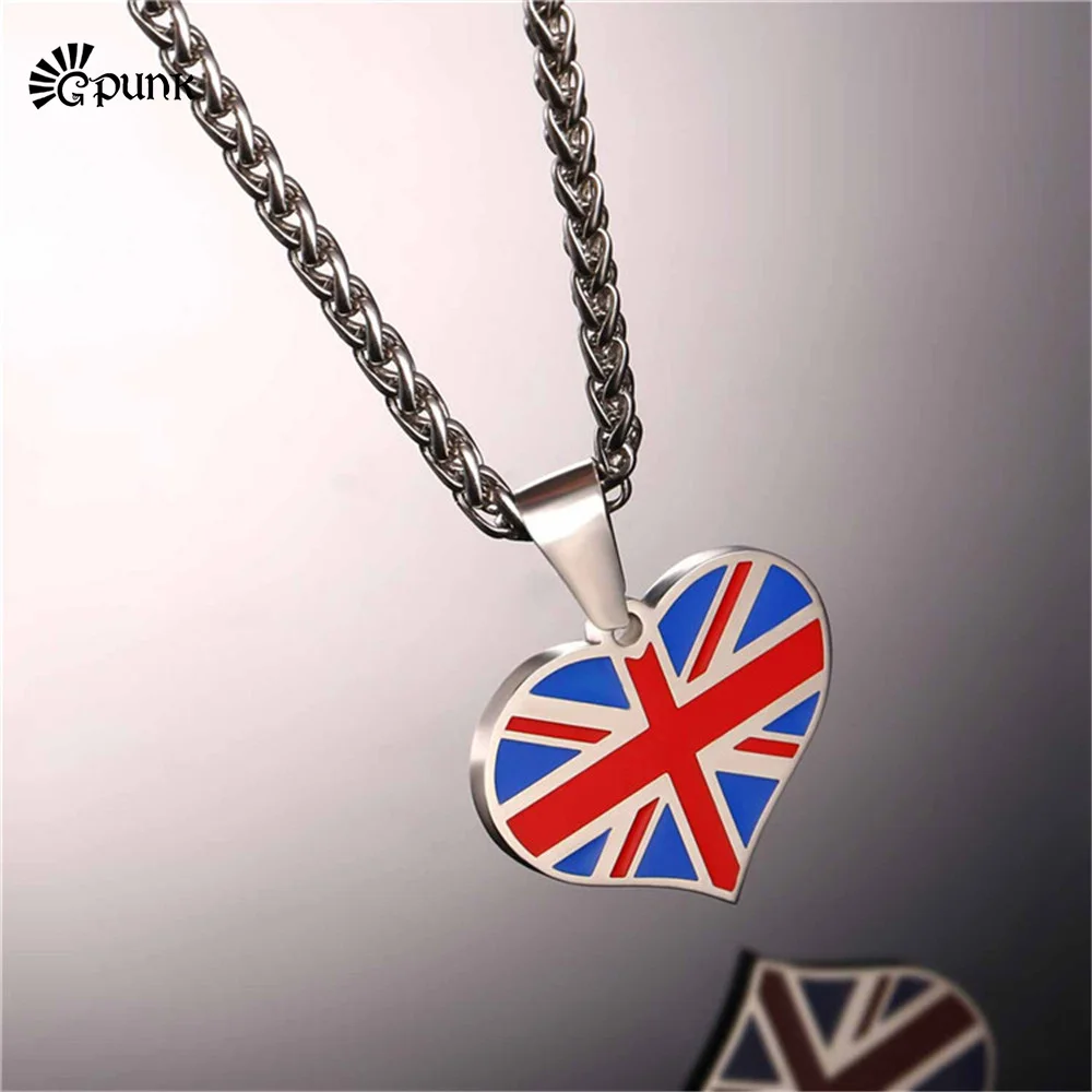 2017 New Heart / rectangle the Union Flag necklace with stainless steel chain unique Union Jack
