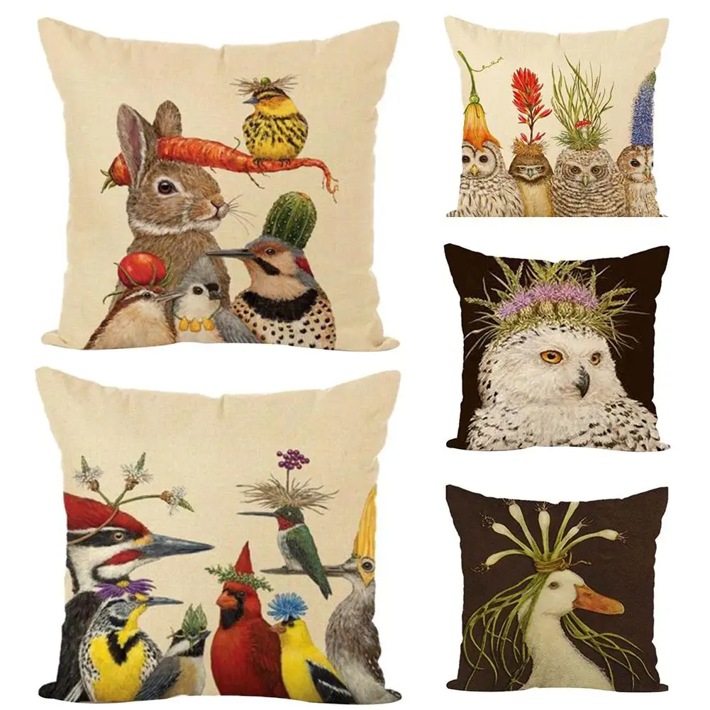

30# Creative Linen Rabbit Duck Bird Owl Design Removable Pillow Case Cushion Cover Sofa Bed Car Office Decor Home Textile