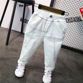 

2019 Spring Autumn Kids Jeans Fashion Casual White Jeans for Boys High Quality Pants Trousers Toddler Baby Elastic Waist Pants