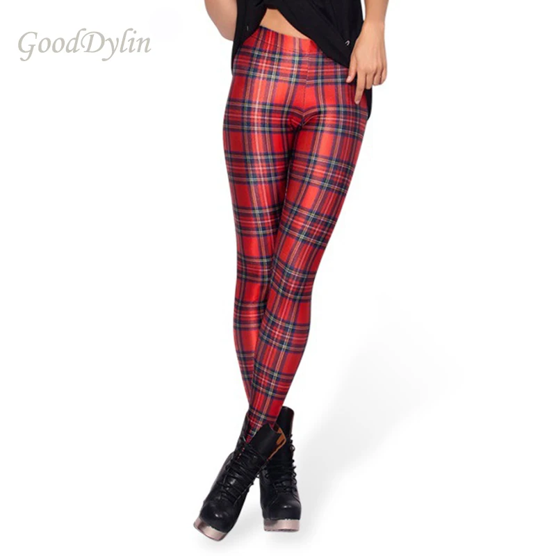 GOODDYLIN Vintage Tartan Red Leggings Hot Design Plaid Sext Fitness