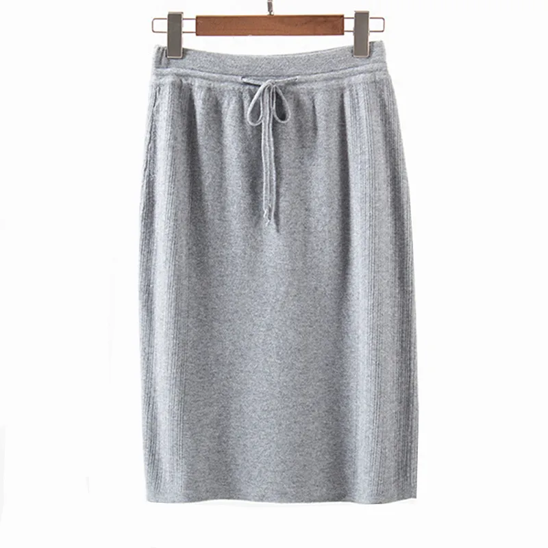 2017 New Autumn Winter Skirts Women High Waist Knee length Knitted Pencil Skirt Elegant Slim