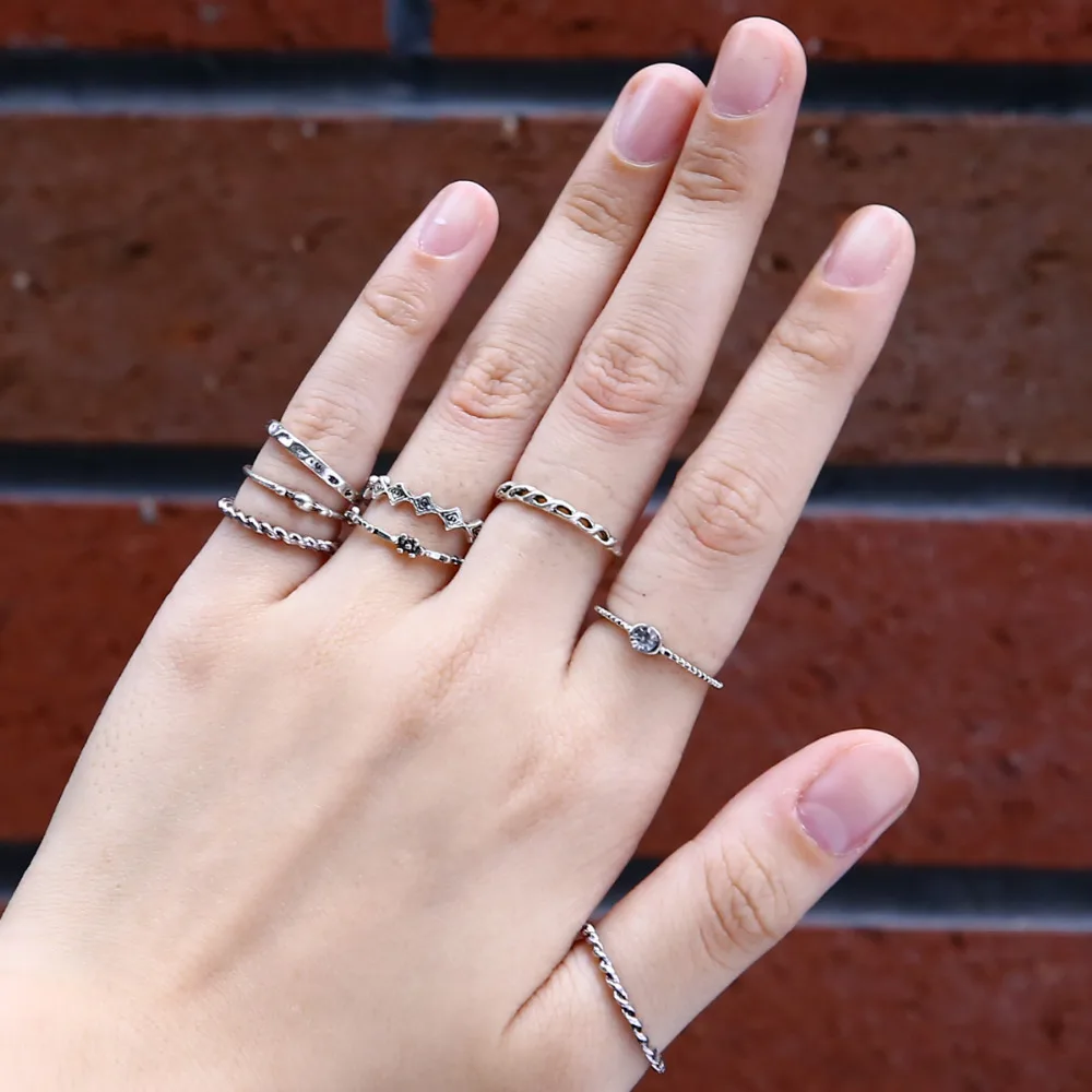 

8 pcs/Set Midi Finger Ring Set Fashion Punk Antique Silver Knuckle Rings for Women Female Boho Jewelry Vintage Bague Femme