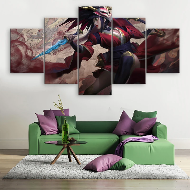 5-Panel-Canvas-Game-Poster-League-of-Legends-Akali-Wall-Art-Painting-Canvas-Printed-Home-Decor (1)