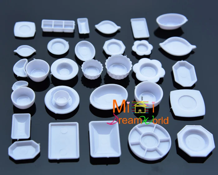 مصغرة دمية مصغرة diy المقصورة الأثاث مصغرة نموذج البلاستيك لوحات الأطباق والسكاكين مجموعات