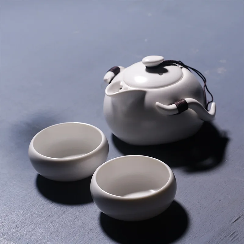 Tea Set Chinese Travel Ceramic Portable One Teapot Two Cups of Portable Travel Kung Fu Ceramic