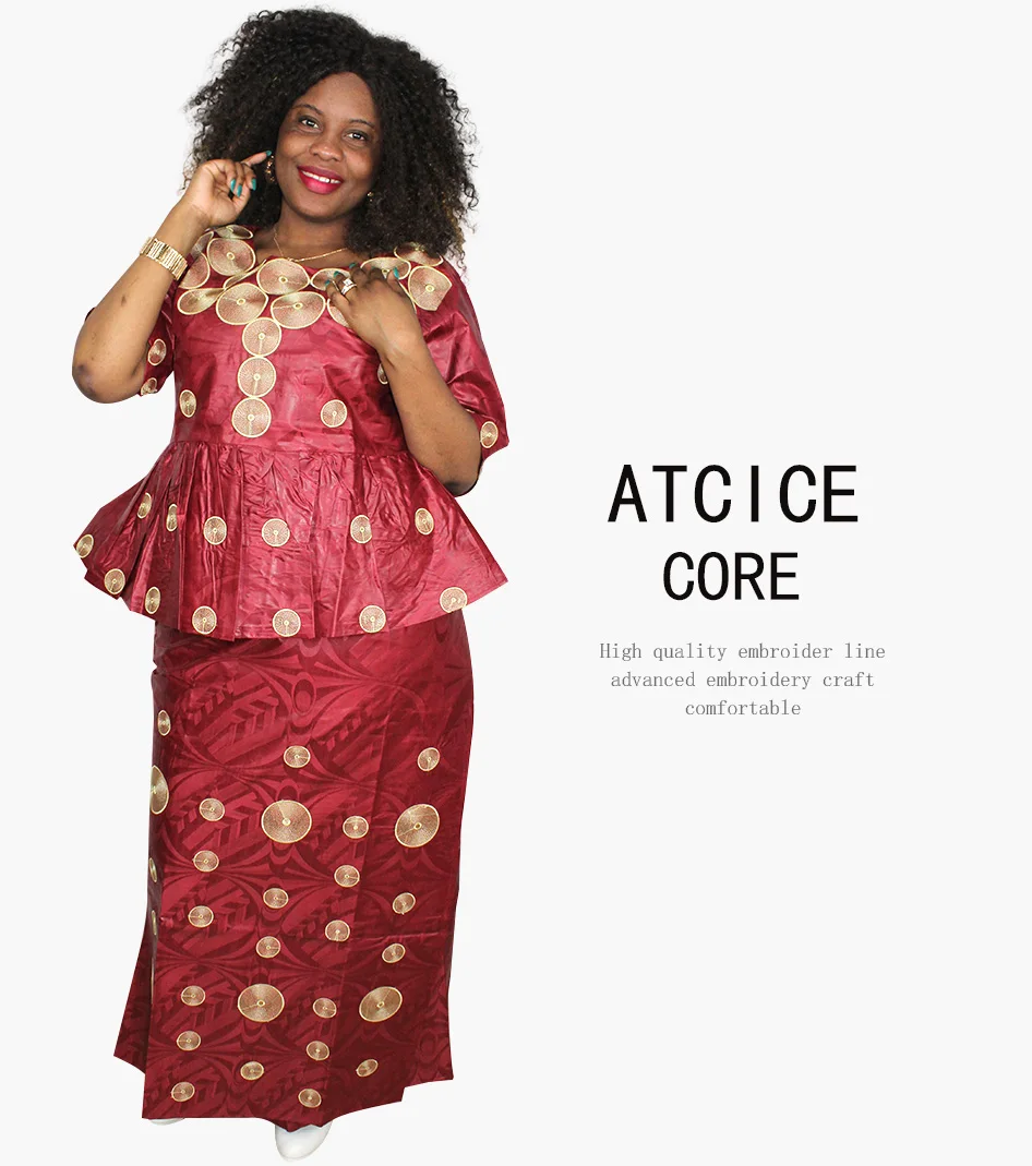 african wear for women African Dress For Lady Fashion Design Computer Embroidery Design Top With Rapper Scraf DP193# african wear for women