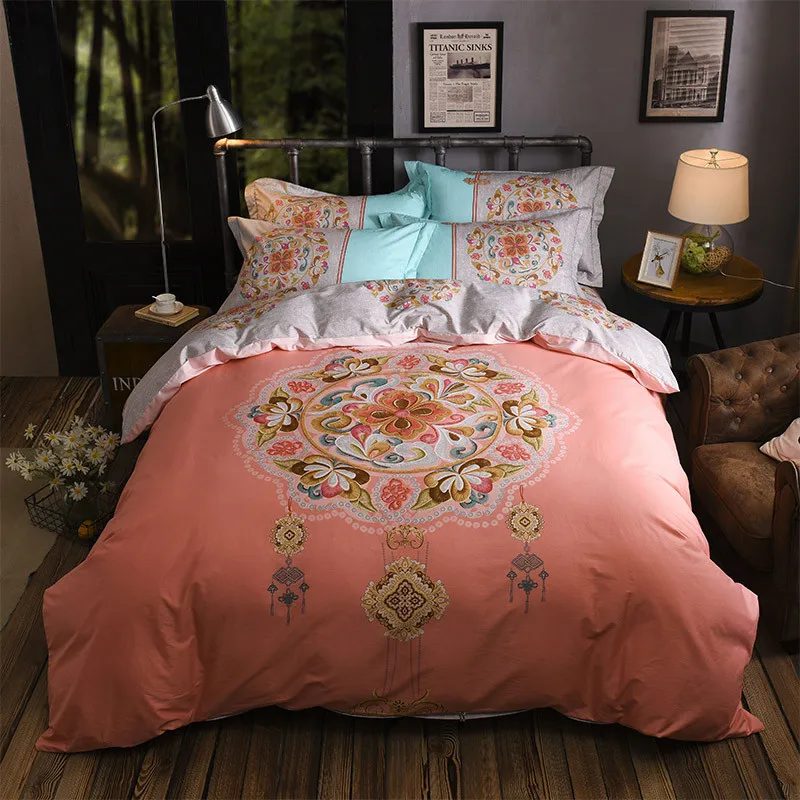 

2018 NEW 100% Cotton 4PCS Bedding Set Nature Flower/Floral/Plant Print comforter cover bed linen bed sheet full king bed sets