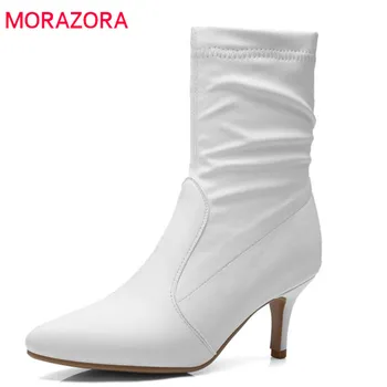 

MORAZORA 2020 newest pointed toe short plush autumn winter ankle boots for women sexy high heels female shoes big size 34-43